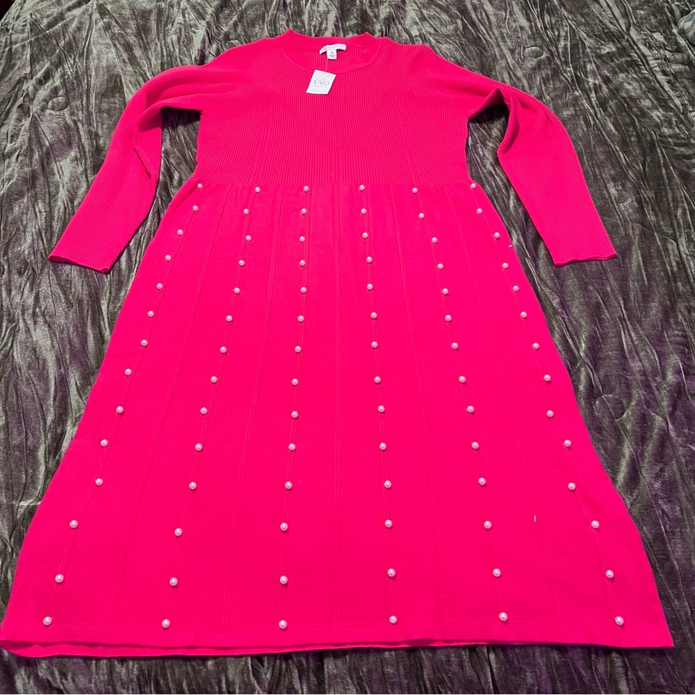 Cato M Pink Beaded Knit Sweater Dress